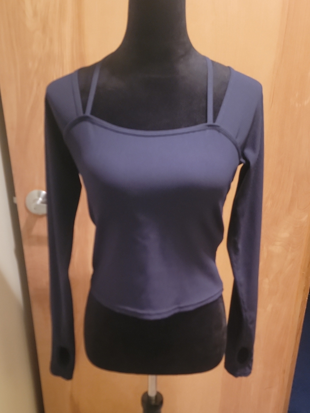 HALARA Navy Square Neck Long-Sleeve Top with Strap Detail